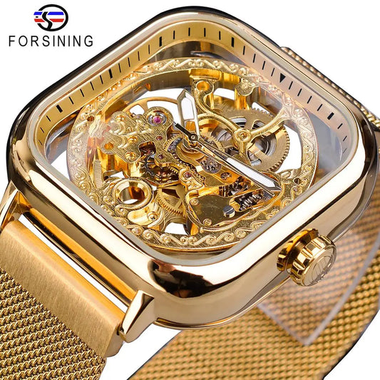 FORSINING - Mechanical Watches - Automatic - Golden Transparent Fashion - 2024