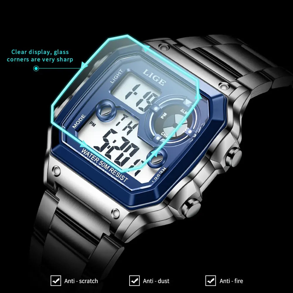 LIGE - Digital - Sport Wristwatch - Mens Waterproof - 2024