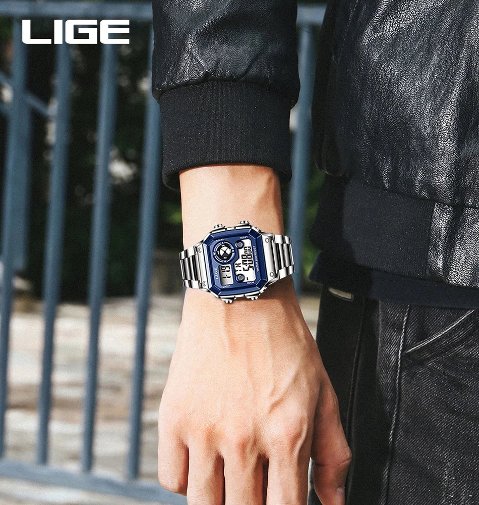 LIGE - Digital - Sport Wristwatch - Mens Waterproof - 2024