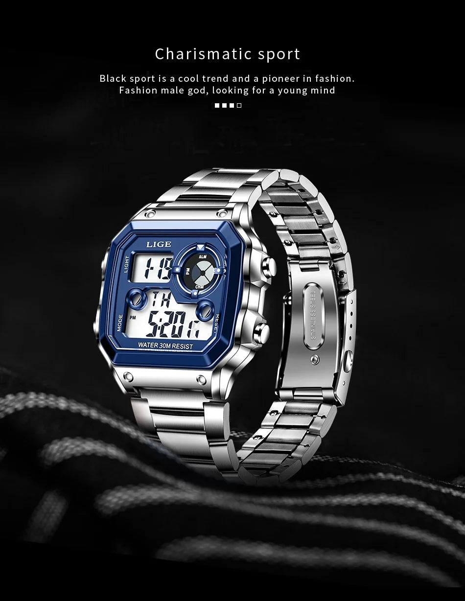 LIGE - Digital - Sport Wristwatch - Mens Waterproof - 2024