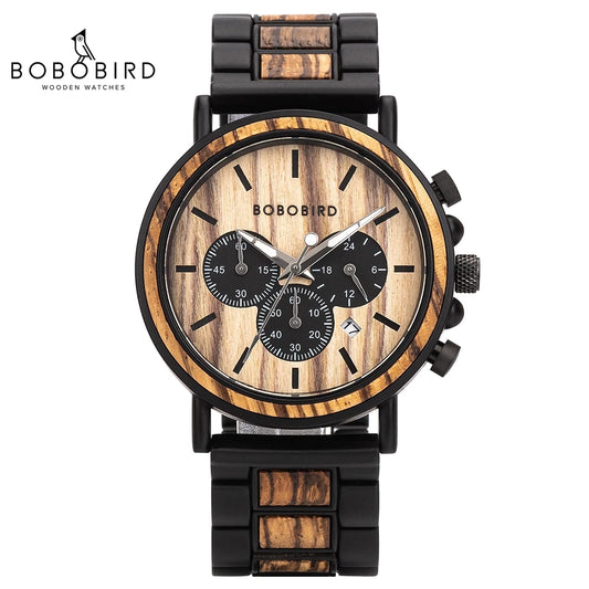 BOBO BIRD - Watch Men - Stylish Wood - Military  Chronograph - 2024