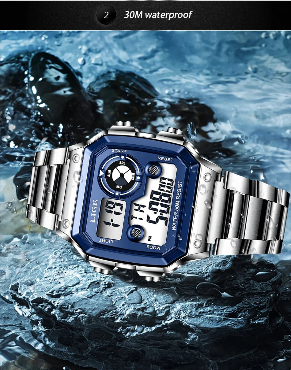 LIGE - Digital - Sport Wristwatch - Mens Waterproof - 2024