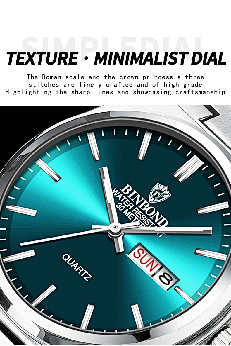 BINBOND - Waterproof - Luminous - Steel Men's Watch - 2024