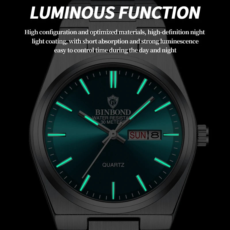 BINBOND - Waterproof - Luminous - Steel Men's Watch - 2024