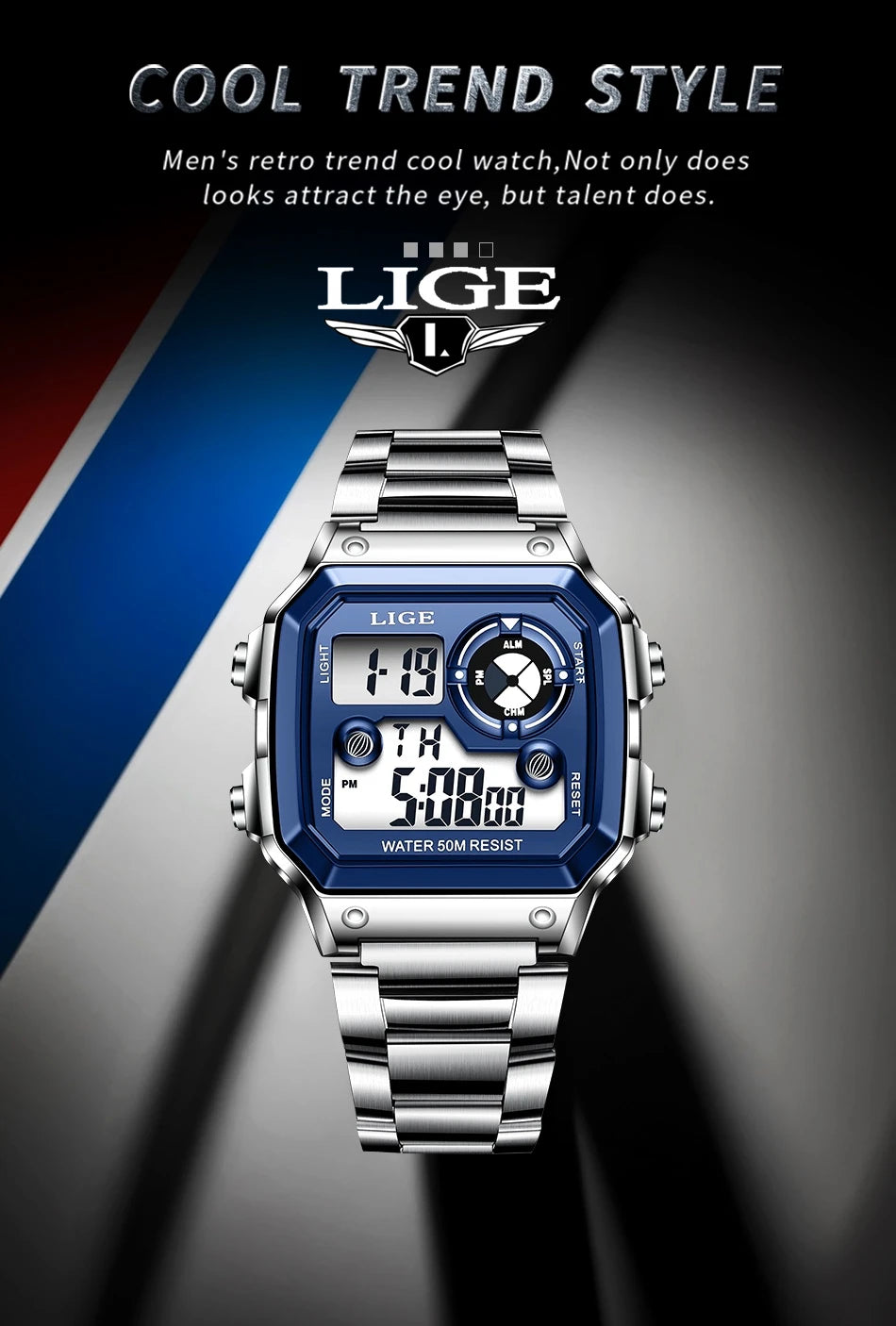 LIGE - Digital - Sport Wristwatch - Mens Waterproof - 2024