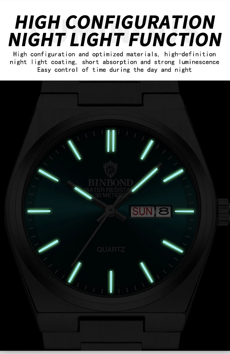 BINBOND - Waterproof - Luminous - Steel Men's Watch - 2024